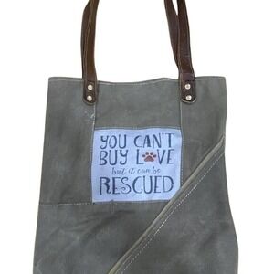 Vintage Addiction Canvas Tote Bag Leather Straps "You Cant Buy Love.." Retro
